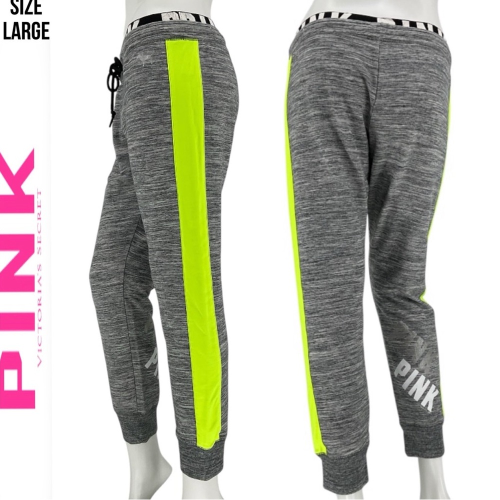 Victoria's Secret PINK grey and neon green joggers